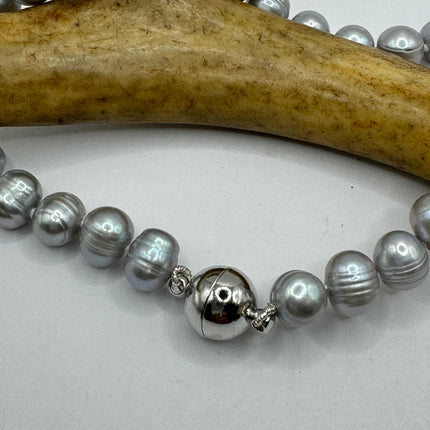 Vintage Pearl Necklace | Elegant Hand Knotted Gray Pearl 925 Sterling Silver 22 inch long Necklace Simple every everyday minimal