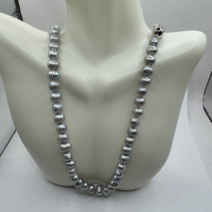 Vintage Pearl Necklace | Elegant Hand Knotted Gray Pearl 925 Sterling Silver 22 inch long Necklace Simple every everyday minimal