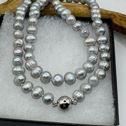 Vintage Pearl Necklace | Elegant Hand Knotted Gray Pearl 925 Sterling Silver 22 inch long Necklace Simple every everyday minimal