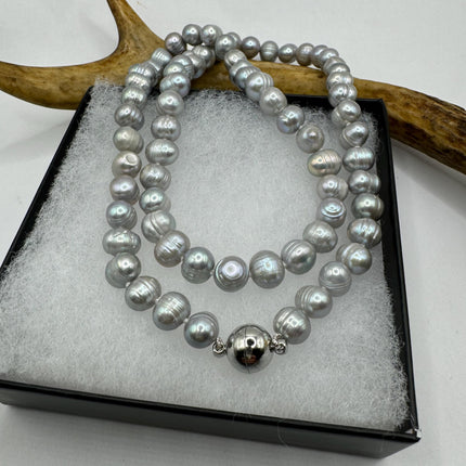 Vintage Pearl Necklace | Elegant Hand Knotted Gray Pearl 925 Sterling Silver 22 inch long Necklace Simple every everyday minimal