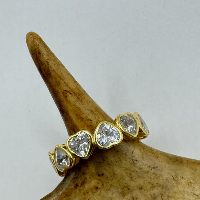 heart cubic zirconia eternity band wedding ring Gold over sterling silver