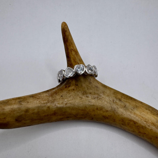 Vintage Heart Silver Ring | Clear Crystal Diamond Eternity Stacking Promise Engagement Ring Wedding | 925 Sterling Silver Band