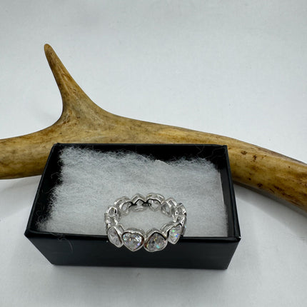 Vintage Heart Silver Ring | Clear Crystal Diamond Eternity Stacking Promise Engagement Ring Wedding | 925 Sterling Silver Band