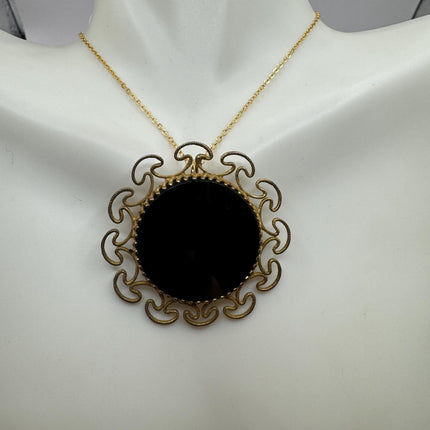 vintage lucky Black onyx Brooch Pin necklace gold filled simple every day minimal