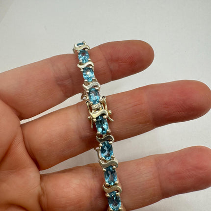 Vintage Silver Tennis Bracelet | Blue Topaz 925 Sterling Silver Box Bracelet | Something Blue