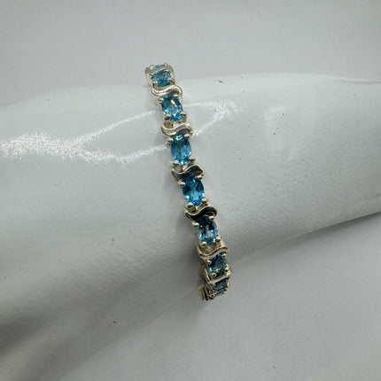 Vintage Silver Tennis Bracelet | Blue Topaz 925 Sterling Silver Box Bracelet | Something Blue