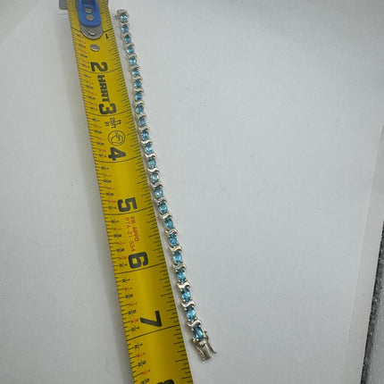 Vintage Silver Tennis Bracelet | Blue Topaz 925 Sterling Silver Box Bracelet | Something Blue