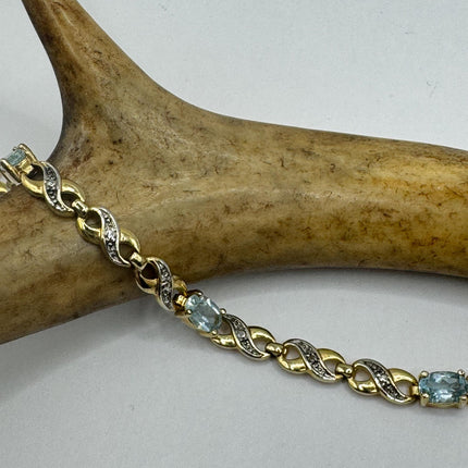 Vintage Silver Tennis Bracelet | Blue Topaz Gemstone Tiny Crystal Birthstone 925 Sterling Silver Box Bracelet | Something Blue
