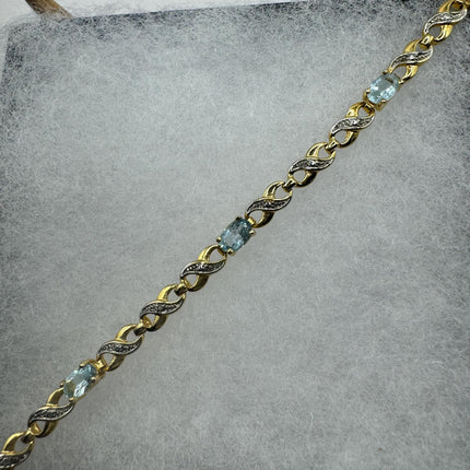 Vintage Silver Tennis Bracelet | Blue Topaz Gemstone Tiny Crystal Birthstone 925 Sterling Silver Box Bracelet | Something Blue