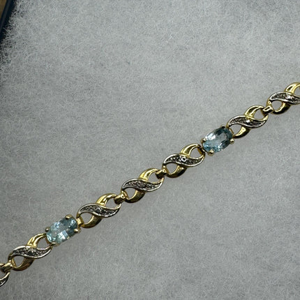 Vintage Silver Tennis Bracelet | Blue Topaz Gemstone Tiny Crystal Birthstone 925 Sterling Silver Box Bracelet | Something Blue