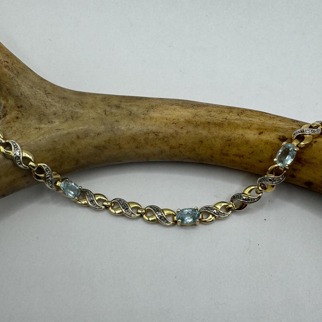 Vintage Silver Tennis Bracelet | Blue Topaz Gemstone Tiny Crystal Birthstone 925 Sterling Silver Box Bracelet | Something Blue