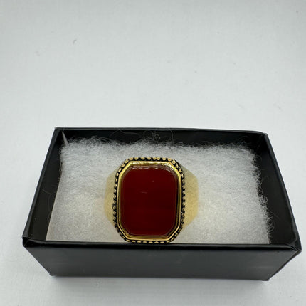 Vintage Gold Bronze Poison Ring | Red Carnelian | Unique Gift Statement Ring