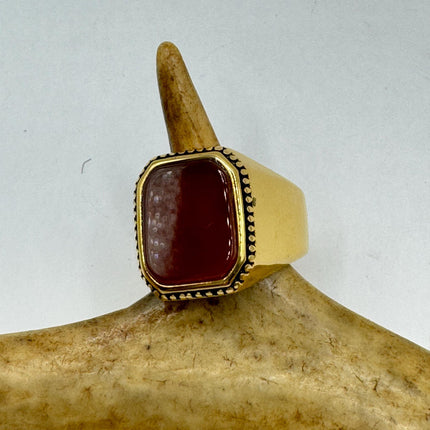 Vintage Gold Bronze Poison Ring | Red Carnelian | Unique Gift Statement Ring