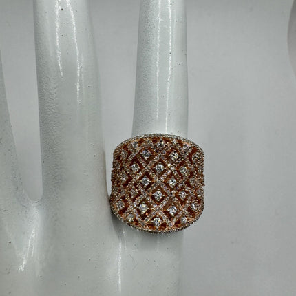 Vintage Cubic Zirconia Clear Crystal Diamond Cocktail | 925 Sterling Silver Antique Pave Set Wedding Promise Band Engagement Ring