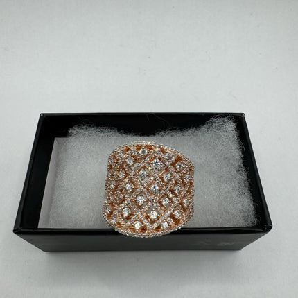 Vintage Cubic Zirconia Clear Crystal Diamond Cocktail | 925 Sterling Silver Antique Pave Set Wedding Promise Band Engagement Ring
