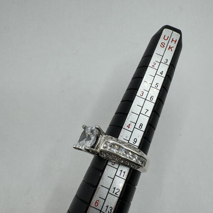 Vintage Cubic Zirconia Clear Crystal Diamond Cocktail | 925 Sterling Silver Antique Pave Set Wedding Promise Band Engagement Ring