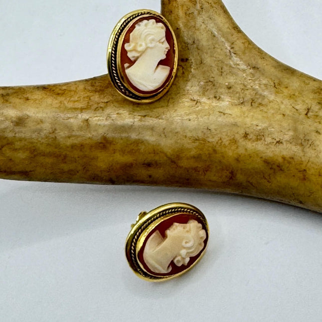 Vintage Cameo Gold Earrings 12k GF Tiny Love Delicate Gold Earrings Simple every day minimal