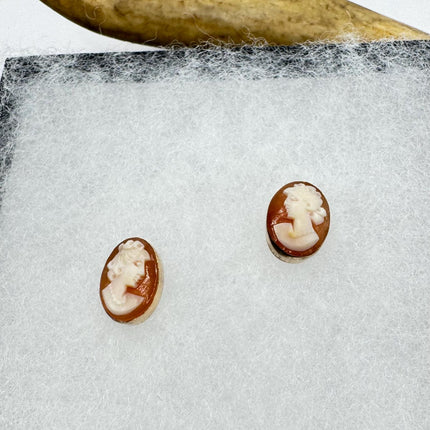 Vintage Cameo Gold Earrings 12k GF Tiny Love Delicate Gold Earrings Simple every day minimal