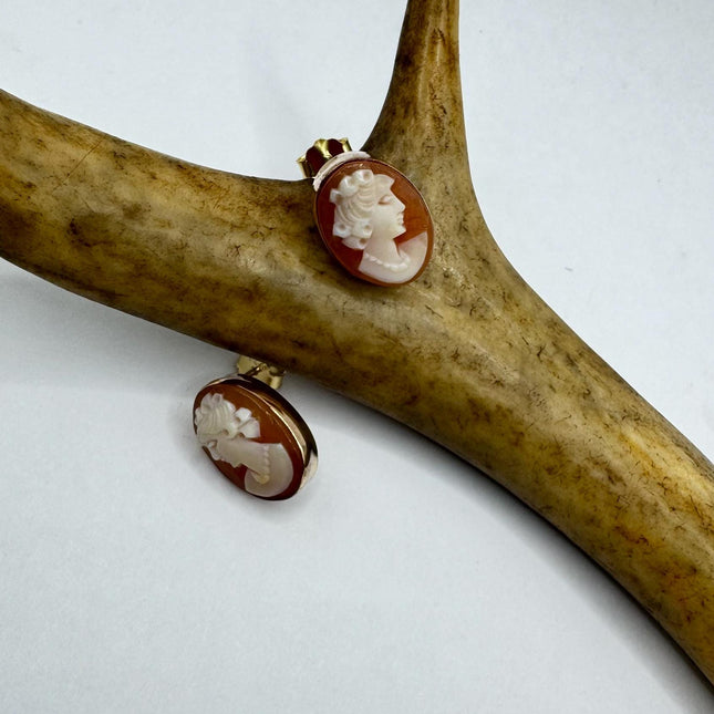 Vintage Cameo Gold Earrings 12k GF Tiny Love Delicate Gold Earrings Simple every day minimal
