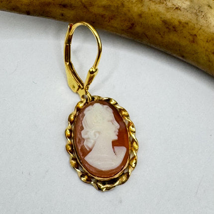 Vintage Cameo Gold Leverback Earrings 12k GF Tiny Love Delicate Gold Earrings Simple every day minimal