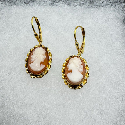 Vintage Cameo Gold Leverback Earrings 12k GF Tiny Love Delicate Gold Earrings Simple every day minimal