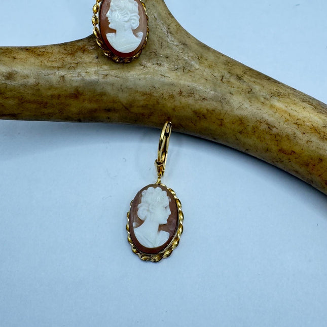 Vintage Cameo Gold Leverback Earrings 12k GF Tiny Love Delicate Gold Earrings Simple every day minimal