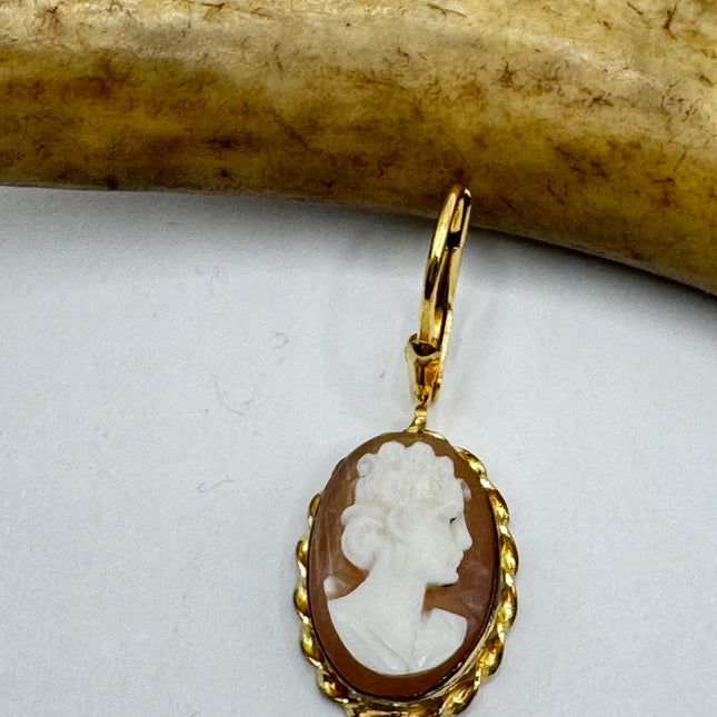 Vintage Cameo Gold Leverback Earrings 12k GF Tiny Love Delicate Gold Earrings Simple every day minimal