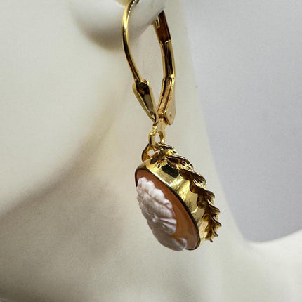 Vintage Cameo Gold Leverback Earrings 12k GF Tiny Love Delicate Gold Earrings Simple every day minimal