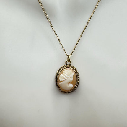 Vintage Cameo Gold Pendant Necklace with Minimal Heart Design and Delicate Gold Chain 12k GF Love Jewelry