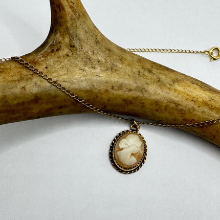 Vintage Cameo Gold Pendant Necklace with Minimal Heart Design and Delicate Gold Chain 12k GF Love Jewelry