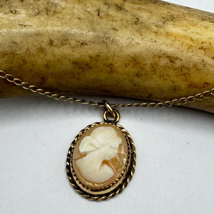 Vintage Cameo Gold Pendant Necklace with Minimal Heart Design and Delicate Gold Chain 12k GF Love Jewelry