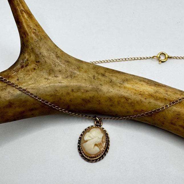 Vintage Cameo Gold Pendant Necklace with Minimal Heart Design and Delicate Gold Chain 12k GF Love Jewelry