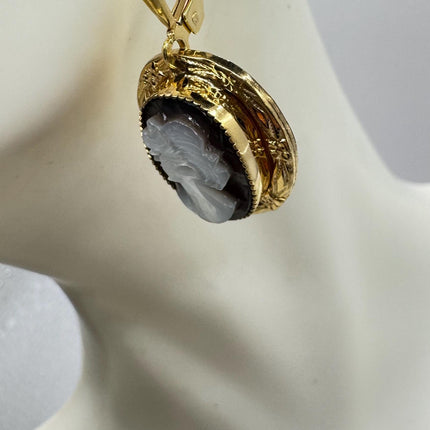 Vintage Cameo Abalone Gold Leverback Earrings 12k GF Tiny Love Delicate Gold Earrings Simple every day minimal