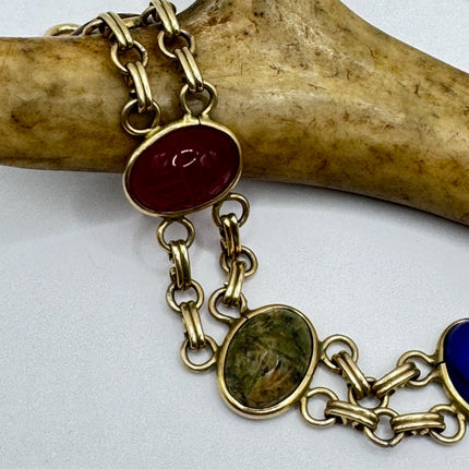 14k Gold Filled Vintage Scarab Onyx Tennis Bracelet - Everyday Stacking Bracelet