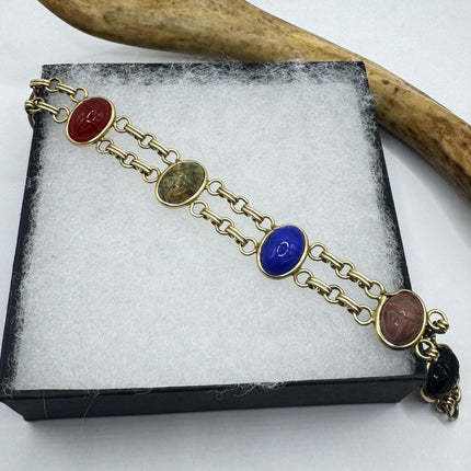 14k Gold Filled Vintage Scarab Onyx Tennis Bracelet - Everyday Stacking Bracelet