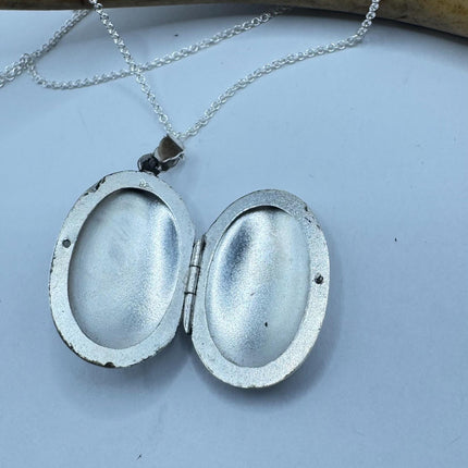 Vintage Silver Locket | Tiny Oval Photo Locket Pendant Photo Memory Charm | 925 Sterling Silver Chain Necklace Holds Small Photo or Memory