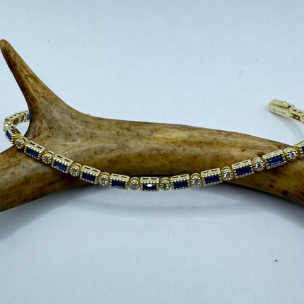Vintage 925 Sterling Silver Blue Cubic Zirconia Bracelet - Simple Minimalist Stacking Jewelry