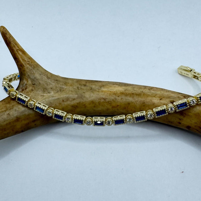Vintage 925 Sterling Silver Blue Cubic Zirconia Bracelet - Simple Minimalist Stacking Jewelry