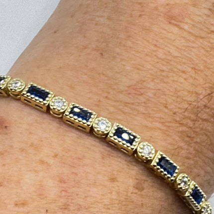 Vintage 925 Sterling Silver Blue Cubic Zirconia Bracelet - Simple Minimalist Stacking Jewelry