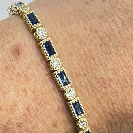 Vintage 925 Sterling Silver Blue Cubic Zirconia Bracelet - Simple Minimalist Stacking Jewelry