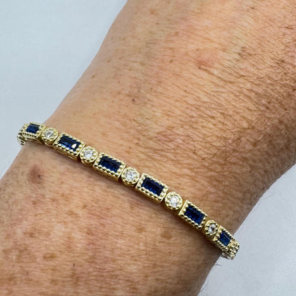 Vintage 925 Sterling Silver Blue Cubic Zirconia Bracelet - Simple Minimalist Stacking Jewelry