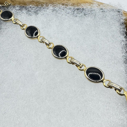 Vintage Gold Black Onyx Tennis Bracelet 14k Gold Filled Bezel Minimal Simple Stacking Layered Everyday Bracelet