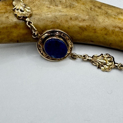 Vintage Gold Blue Lapis Tennis Bracelet 14k Gold Filled Bezel Minimal Simple Stacking Layered Everyday Bracelet