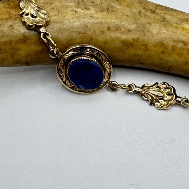 Vintage Gold Blue Lapis Tennis Bracelet 14k Gold Filled Bezel Minimal Simple Stacking Layered Everyday Bracelet