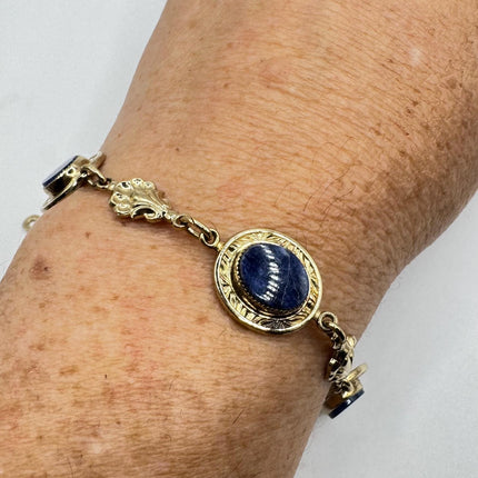 Vintage Gold Blue Lapis Tennis Bracelet 14k Gold Filled Bezel Minimal Simple Stacking Layered Everyday Bracelet