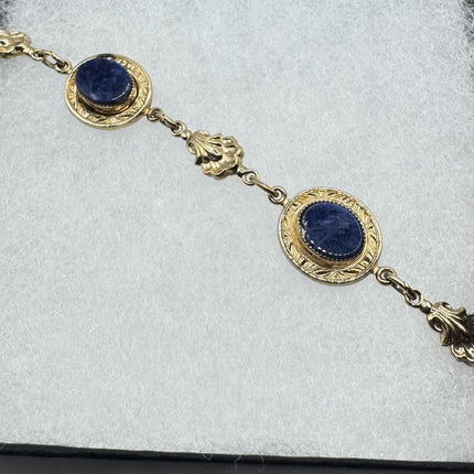 Vintage Gold Blue Lapis Tennis Bracelet 14k Gold Filled Bezel Minimal Simple Stacking Layered Everyday Bracelet
