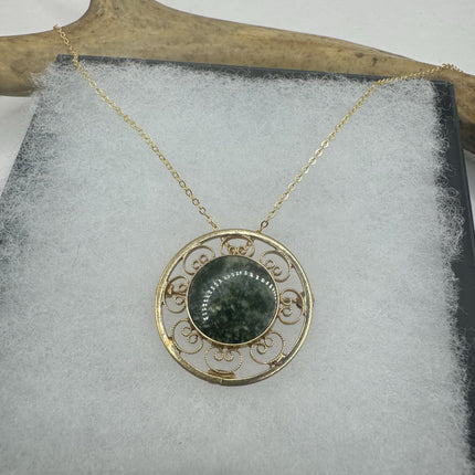 vintage lucky green Jade Brooch Pin gold filled simple every day minimal necklace