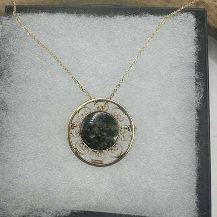 vintage lucky green Jade Brooch Pin gold filled simple every day minimal necklace