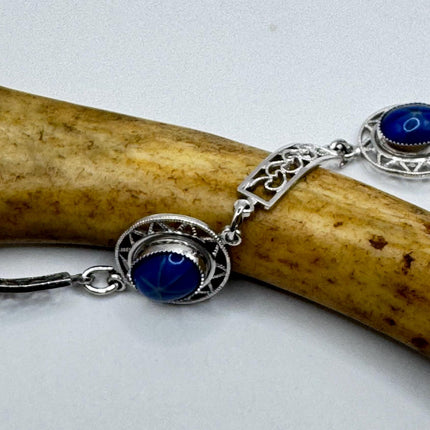 vintage glass blue sapphire Tennis Bracelet White Gold Filled Simple Stacking Layered Everyday Bracelet