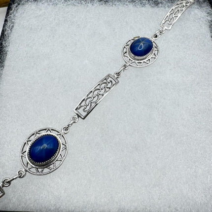 vintage glass blue sapphire Tennis Bracelet White Gold Filled Simple Stacking Layered Everyday Bracelet